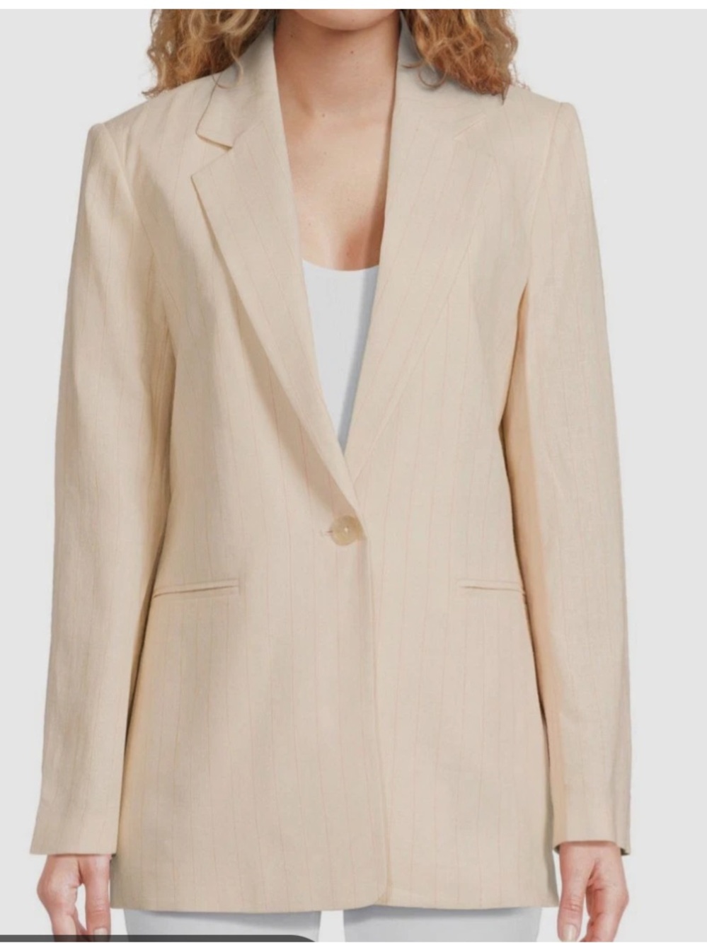 NWT DKNY BEIGE PINK PINSTRIPE ONE BUTTON LINEN BLEND TAYLORD BLAZER JACKET SZ 8